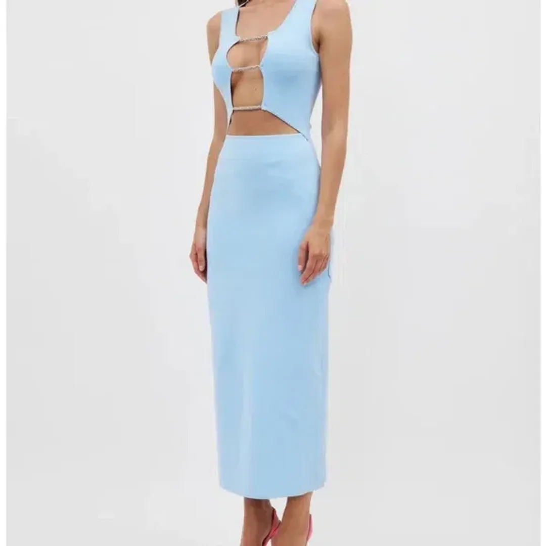 Christopher Esber Crystal Lattice Column Dress Ice Blue Size 6 for rent on The Volte - main image