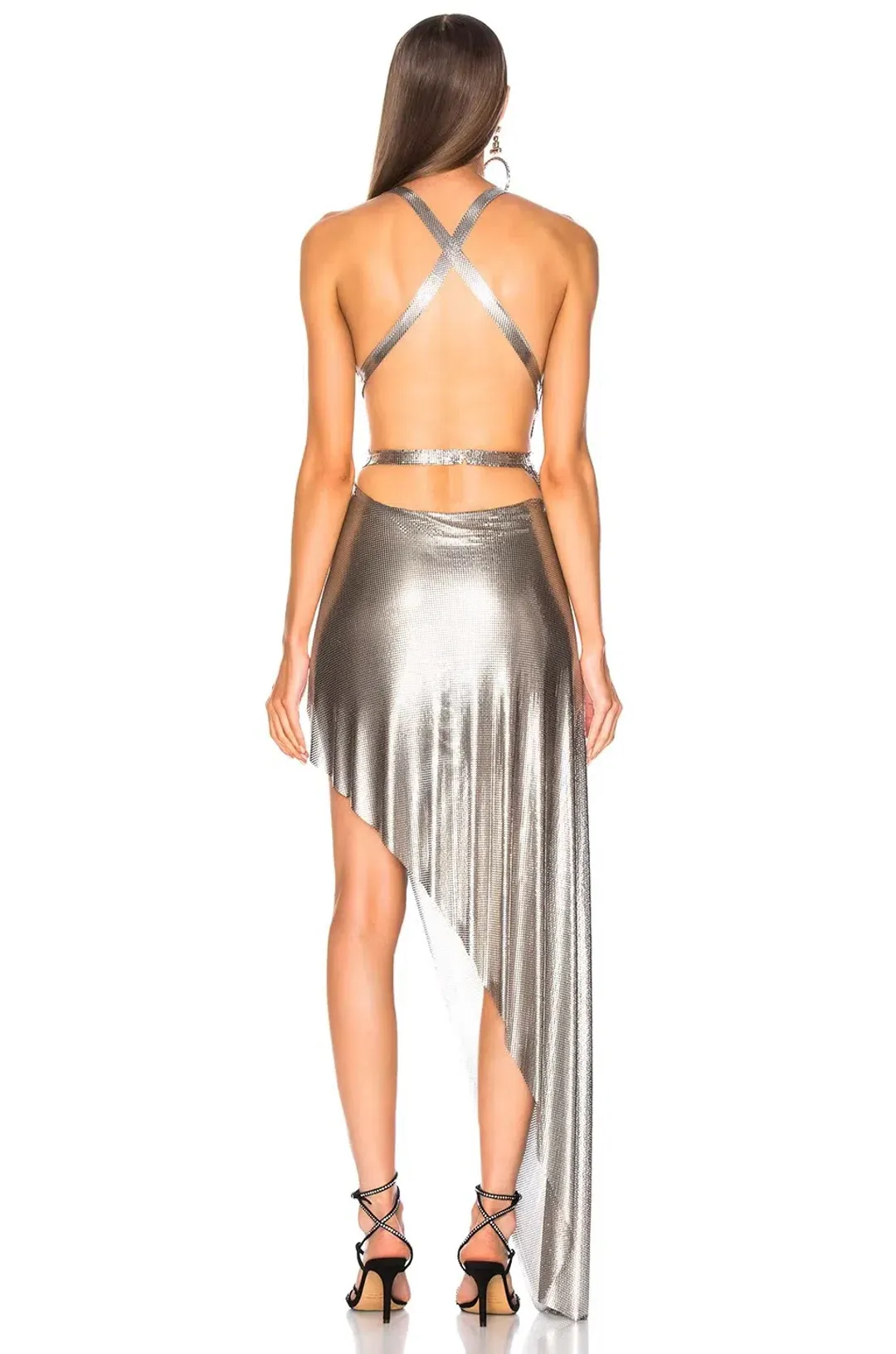 Fannie Schiavoni Izabel Mesh Dress Silver Size 8/10 for rent on The Volte - main image