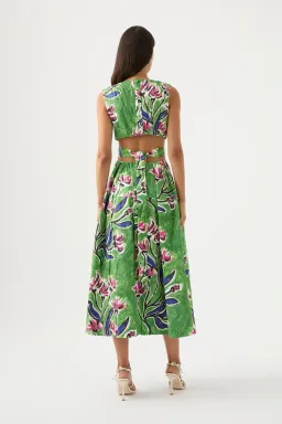 Aje Zorina Tie Midi Dress Green Floral Print Size 10 for rent on The Volte - image 2