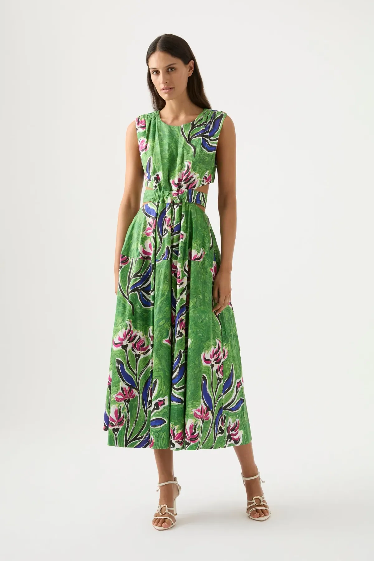 Aje Zorina Tie Midi Dress Green Floral Print Size 10 for rent on The Volte - main image