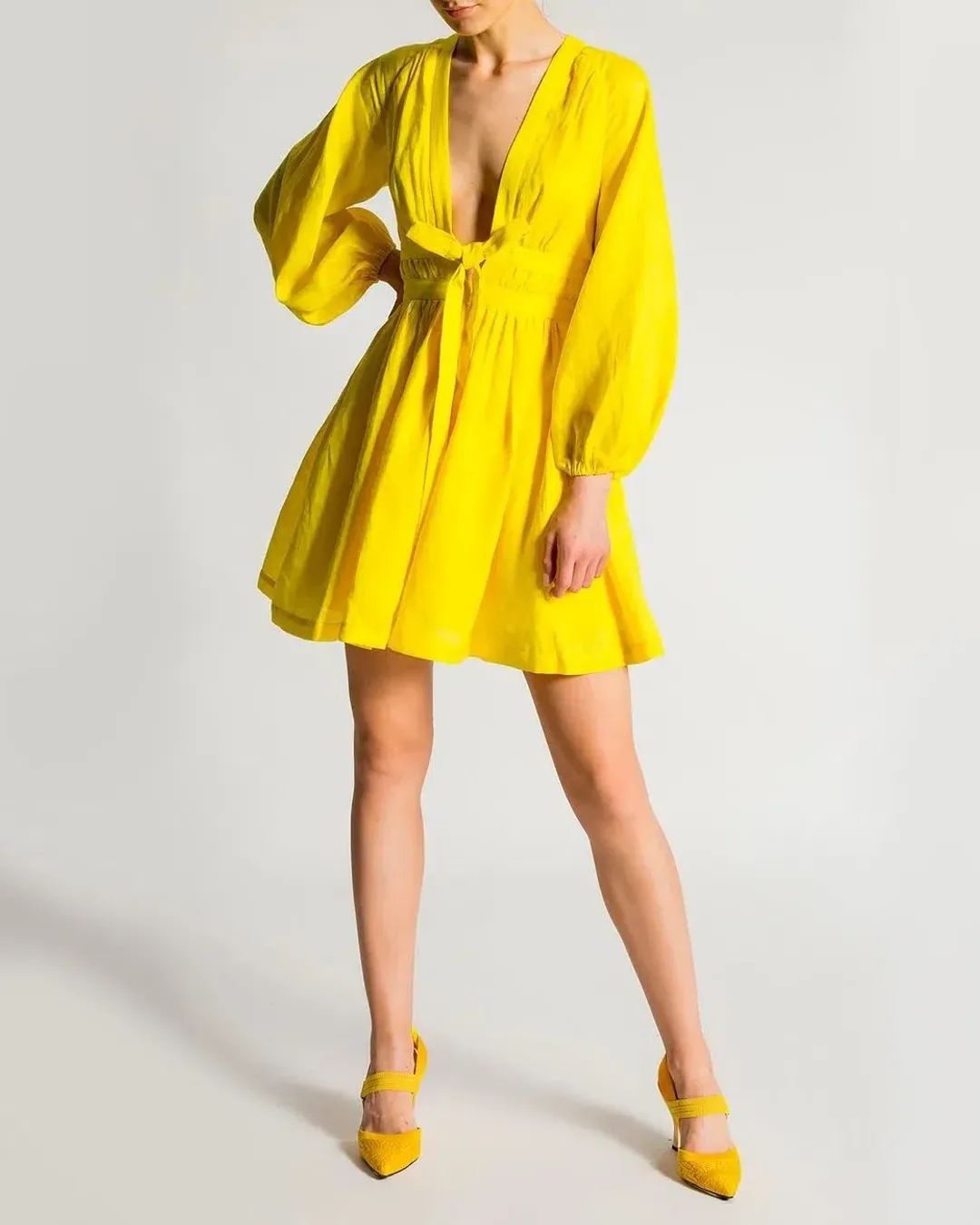 Zimmermann Shelly Plunge Mini Dress Yellow Size 0/Au 8 for rent on The Volte - main image