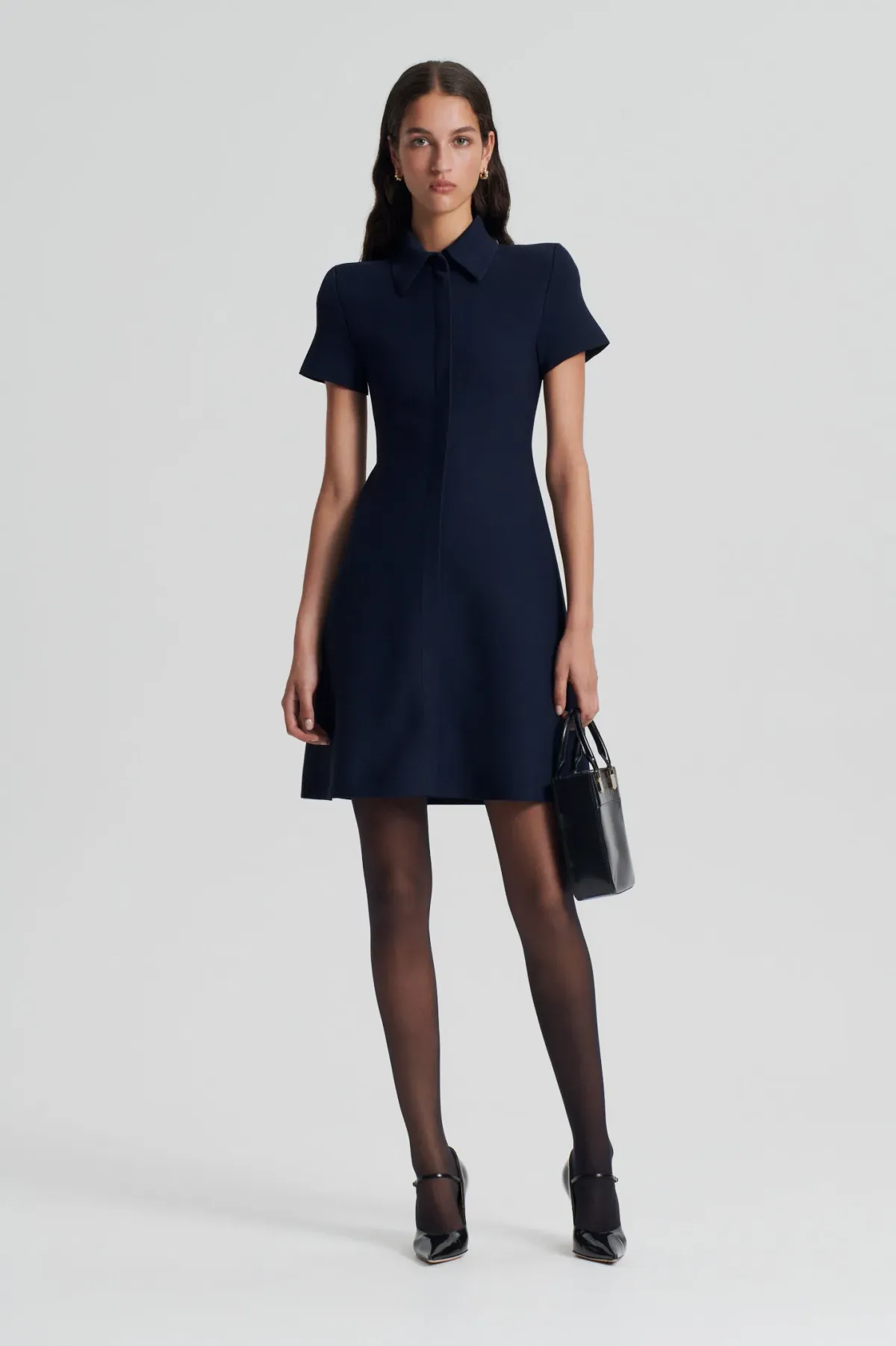Scanlan Theodore Crepe Knit Mini Dress Navy Size S/Au 8 for rent on The Volte - main image
