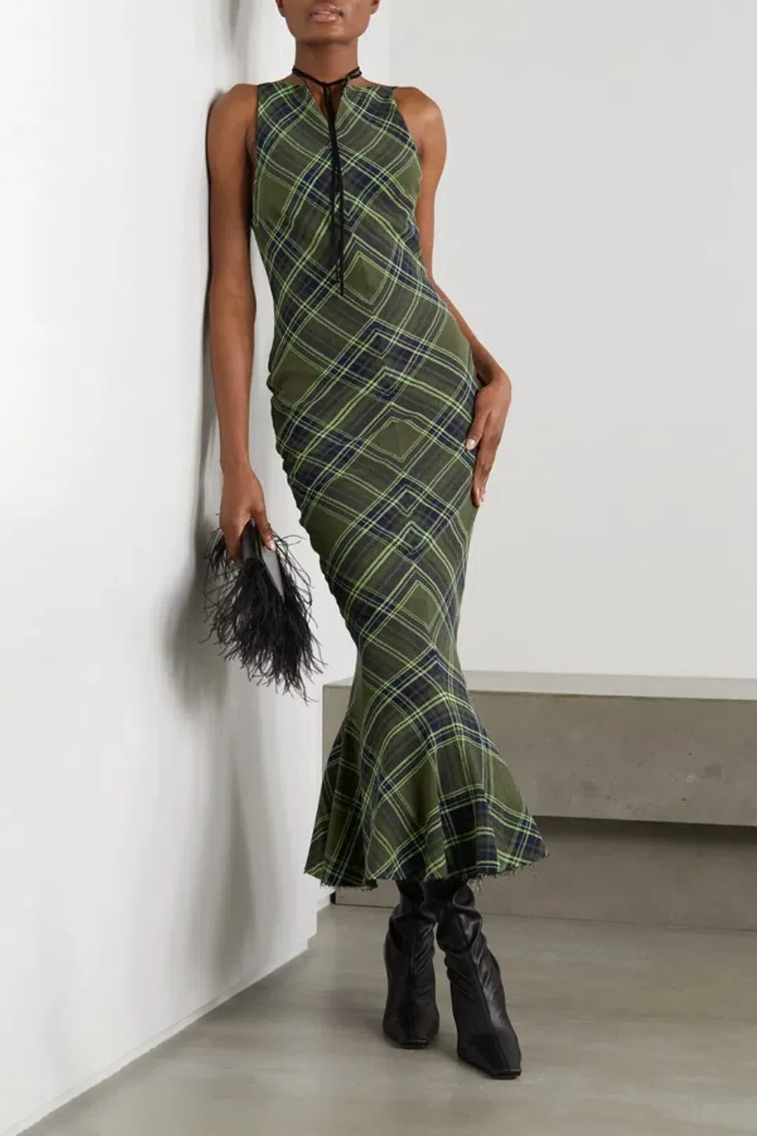 Connor Ives Fluted Checked Cotton Blend Gauze Midi Dress Print Size 6 for rent on The Volte - main image