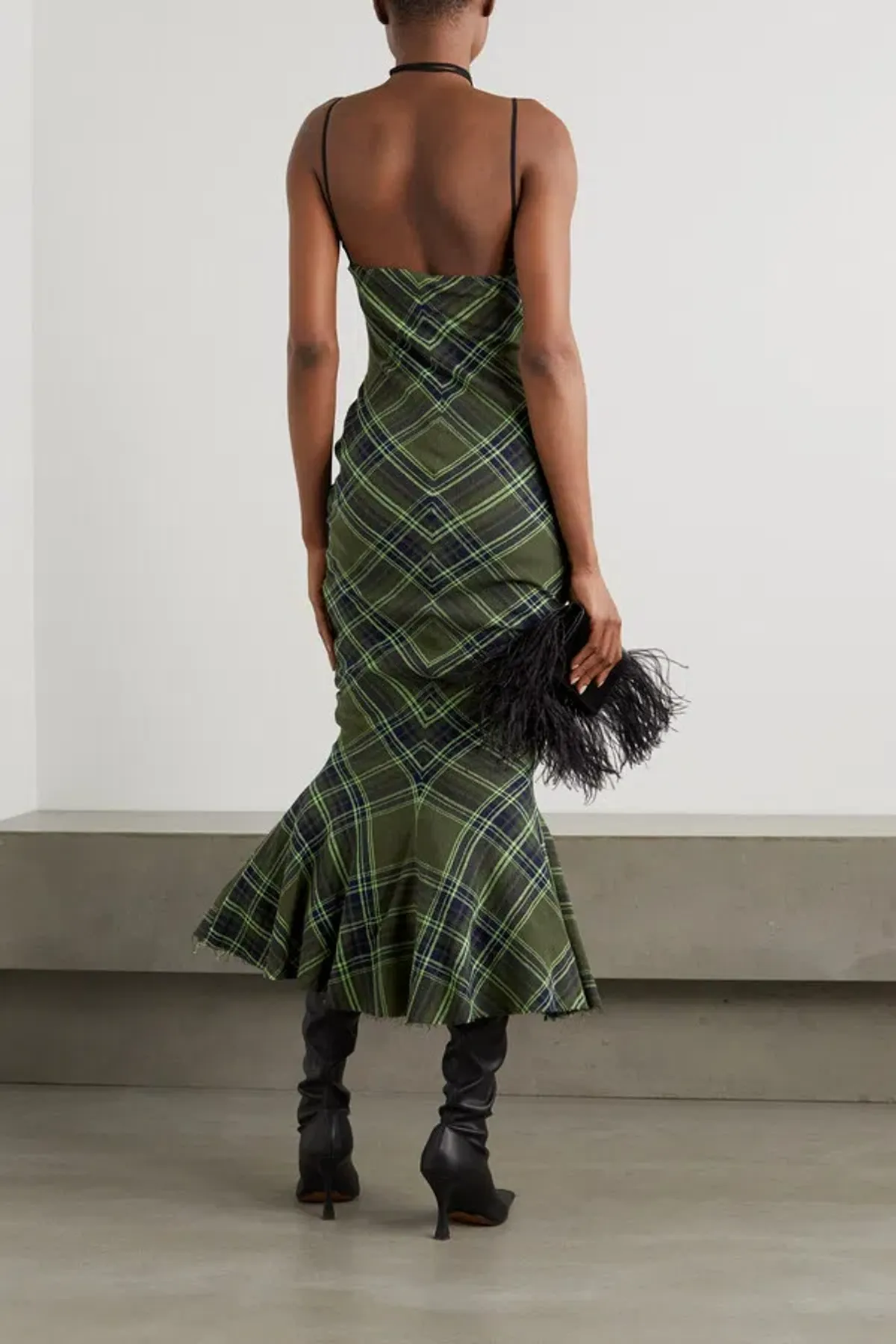 Connor Ives Fluted Checked Cotton Blend Gauze Midi Dress Print Size 6 for rent on The Volte - main image