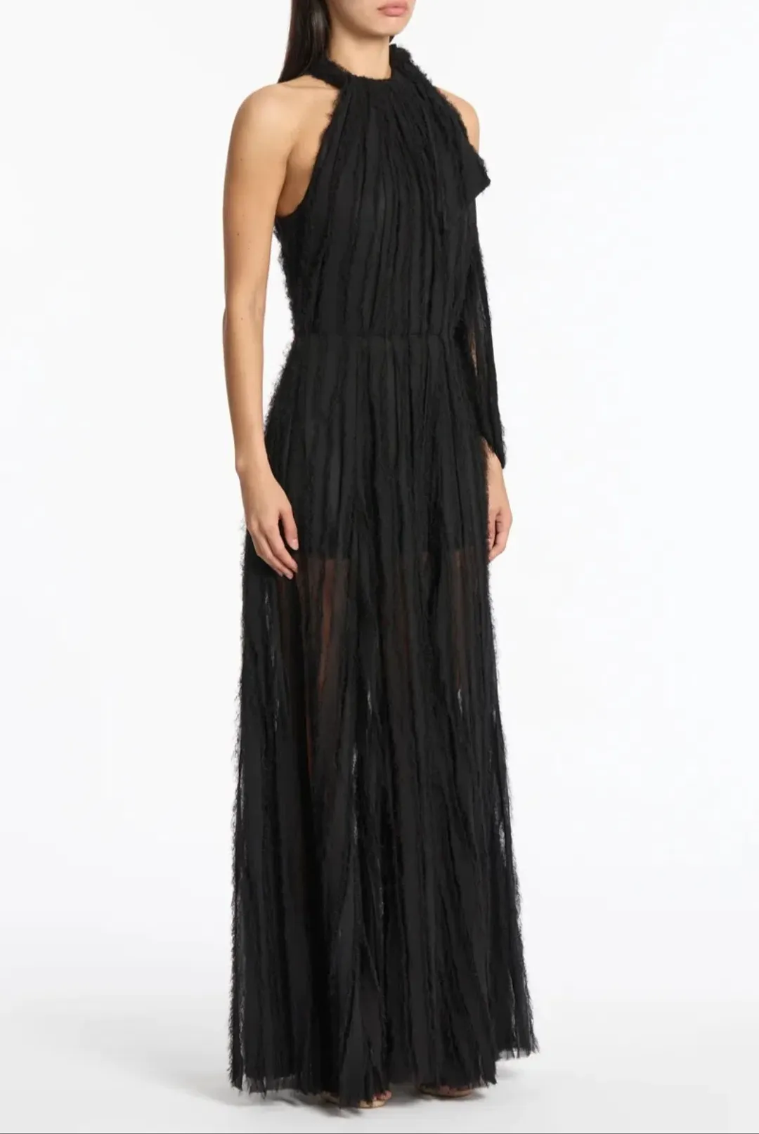 Carla Zampatti Shredded Tulle Halter Gown Black Size 14 for rent on The Volte - main image