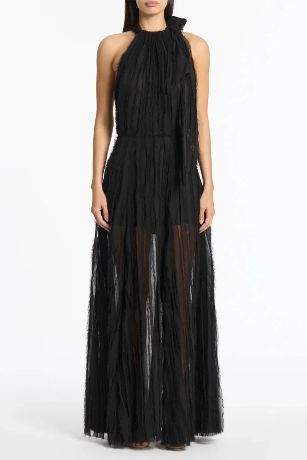 Carla Zampatti Shredded Tulle Halter Gown Black Size 14 for rent on The Volte - main image