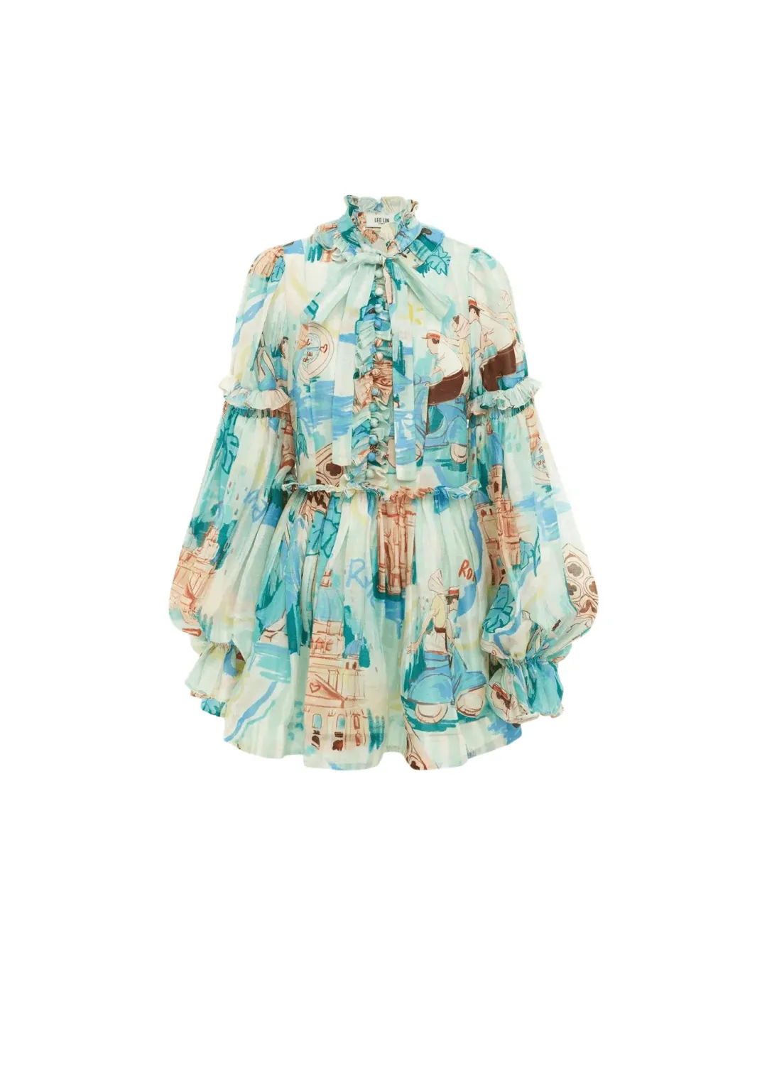 Leo Lin Riley Tie Neck Mini Dress Print Size 10 for rent on The Volte - main image