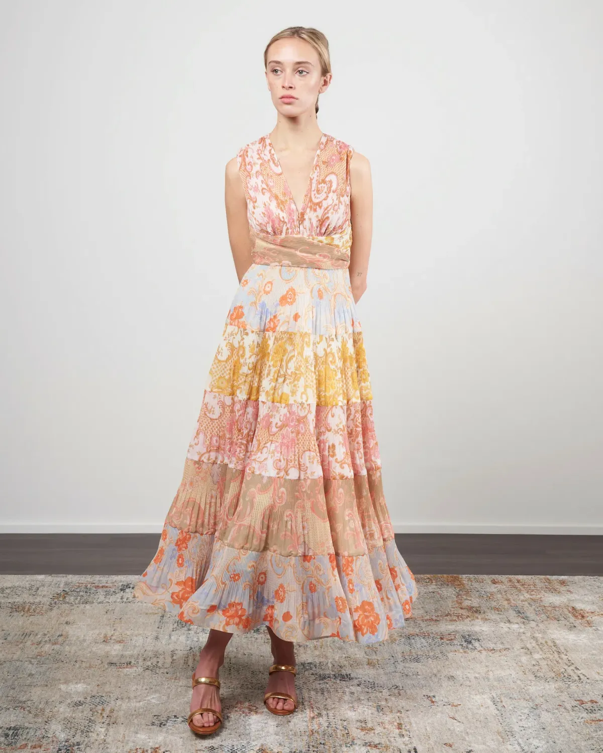 Zimmermann Postcard Pleated Midi Dress Spliced Size 2 / AU 12 for rent on The Volte - main image