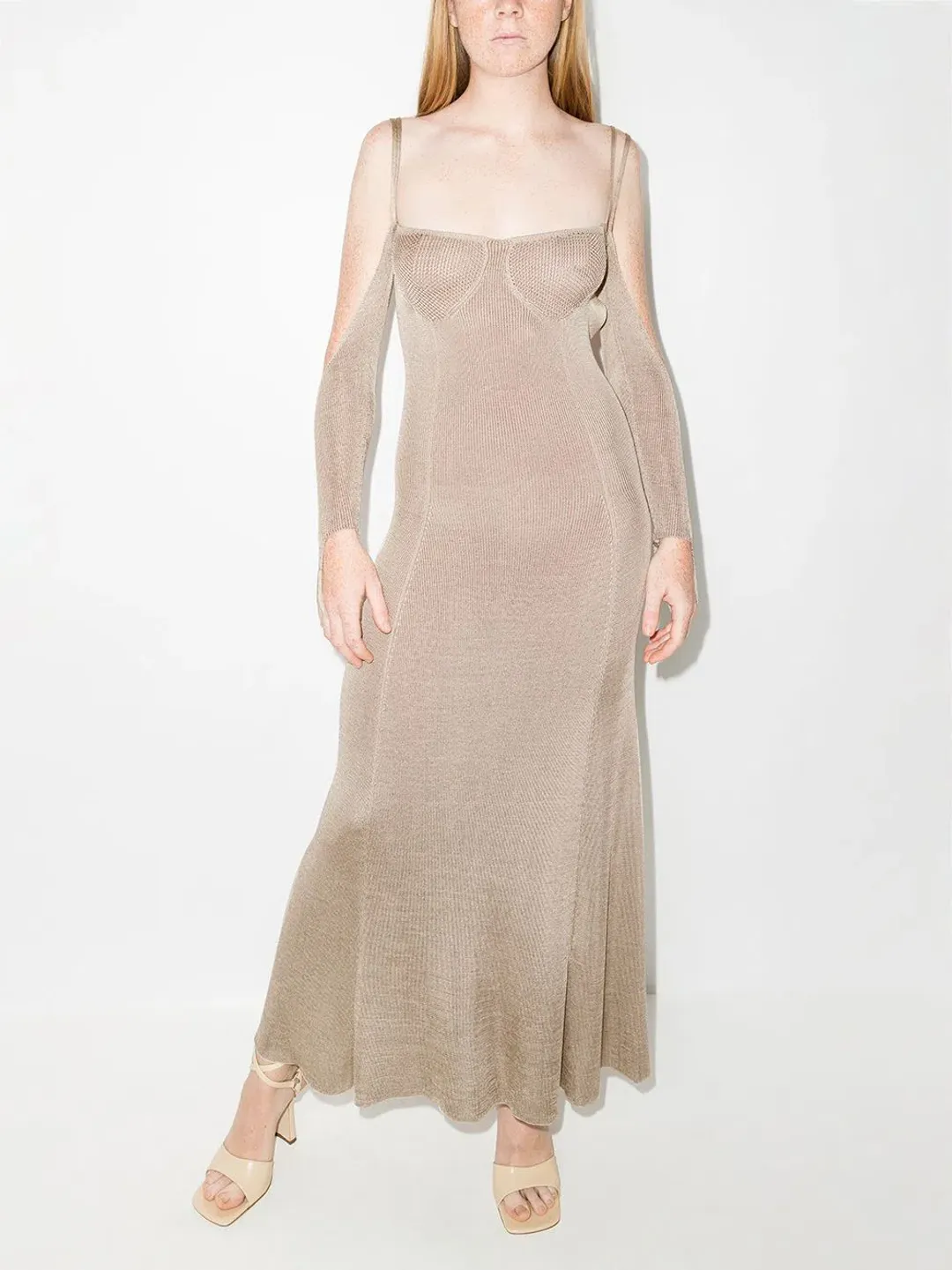 Isa Boulder Open Back Knitted Midi Dress Neutrals Size S / AU 8 for rent on The Volte - main image
