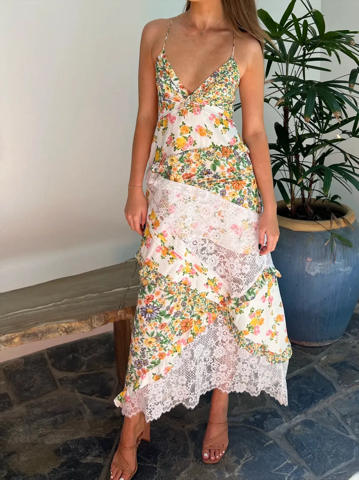 For Love and Lemons Roselyn Maxi Dress in Marigold Size 8  for rent on The Volte - main image