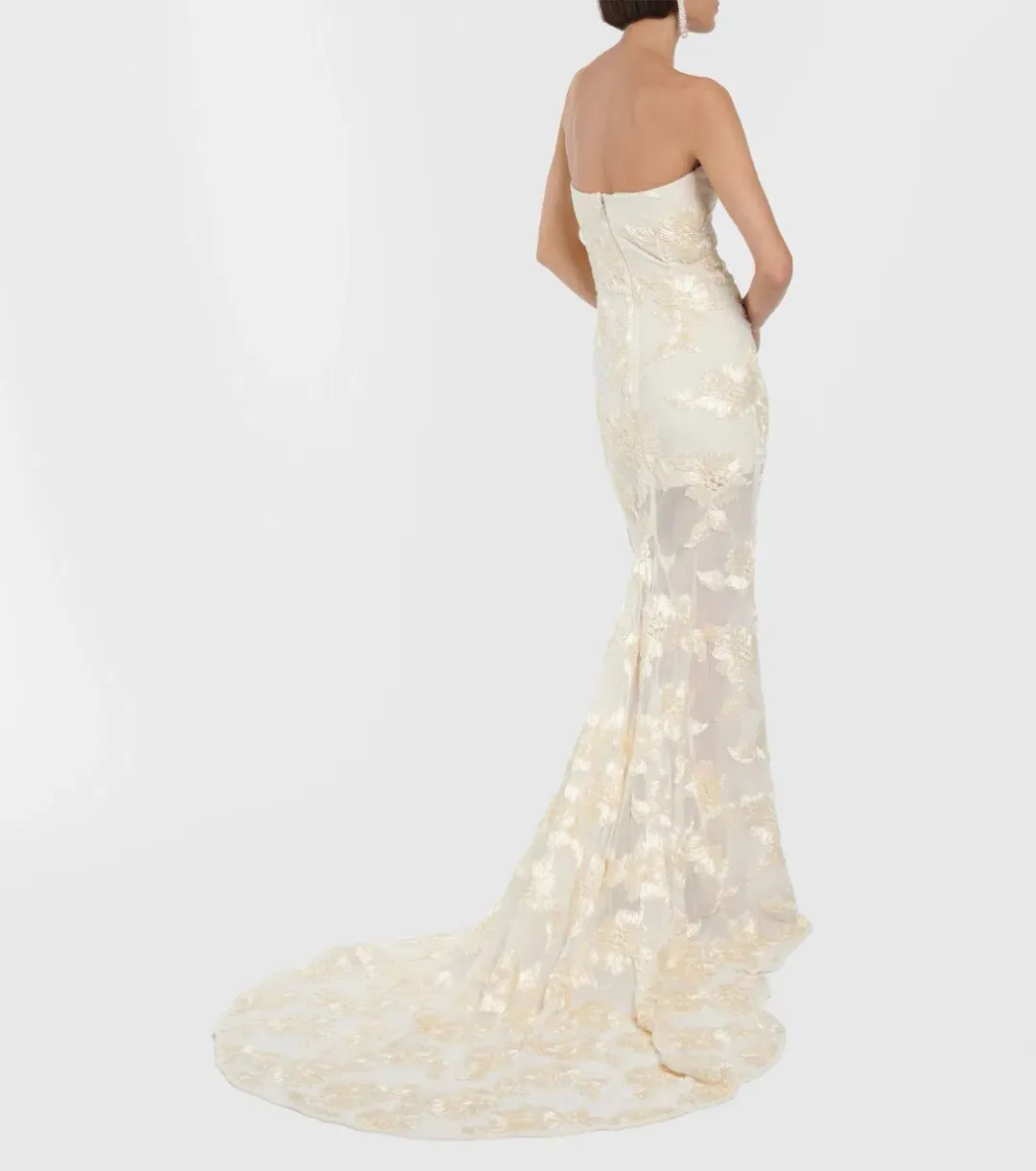 Rotate Birger Christensen Embroidered Strapless Midi Dress Cream Size 6 for rent on The Volte - main image