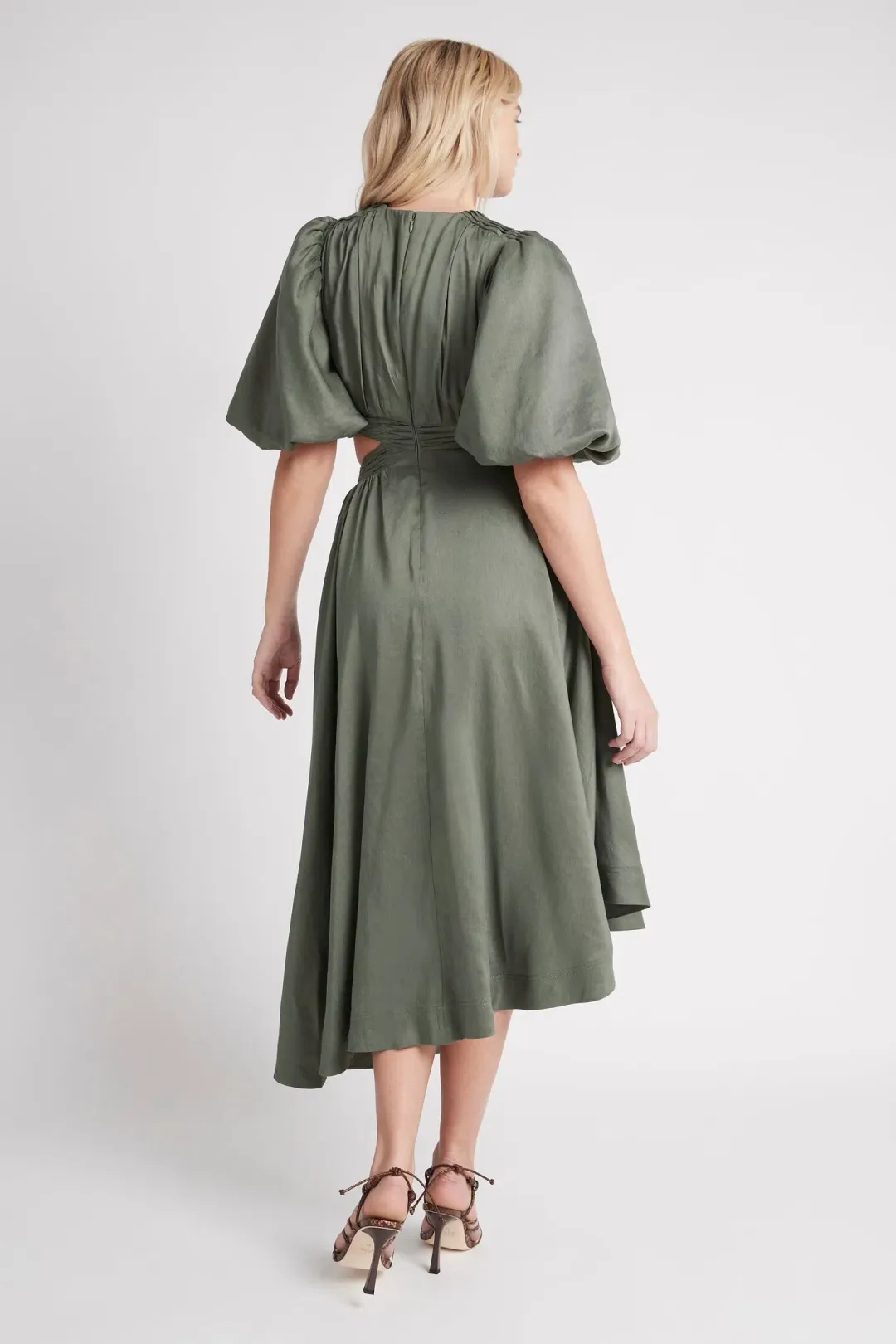 Aje Tidal Tucked Cut Out Midi Dress Oakmoss Size 14 for rent on The Volte - main image