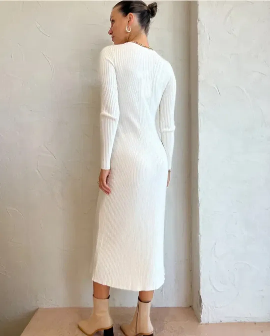 Elka Collective Linea Knit Midi Dress Ivory Size 6 for rent on The Volte - main image