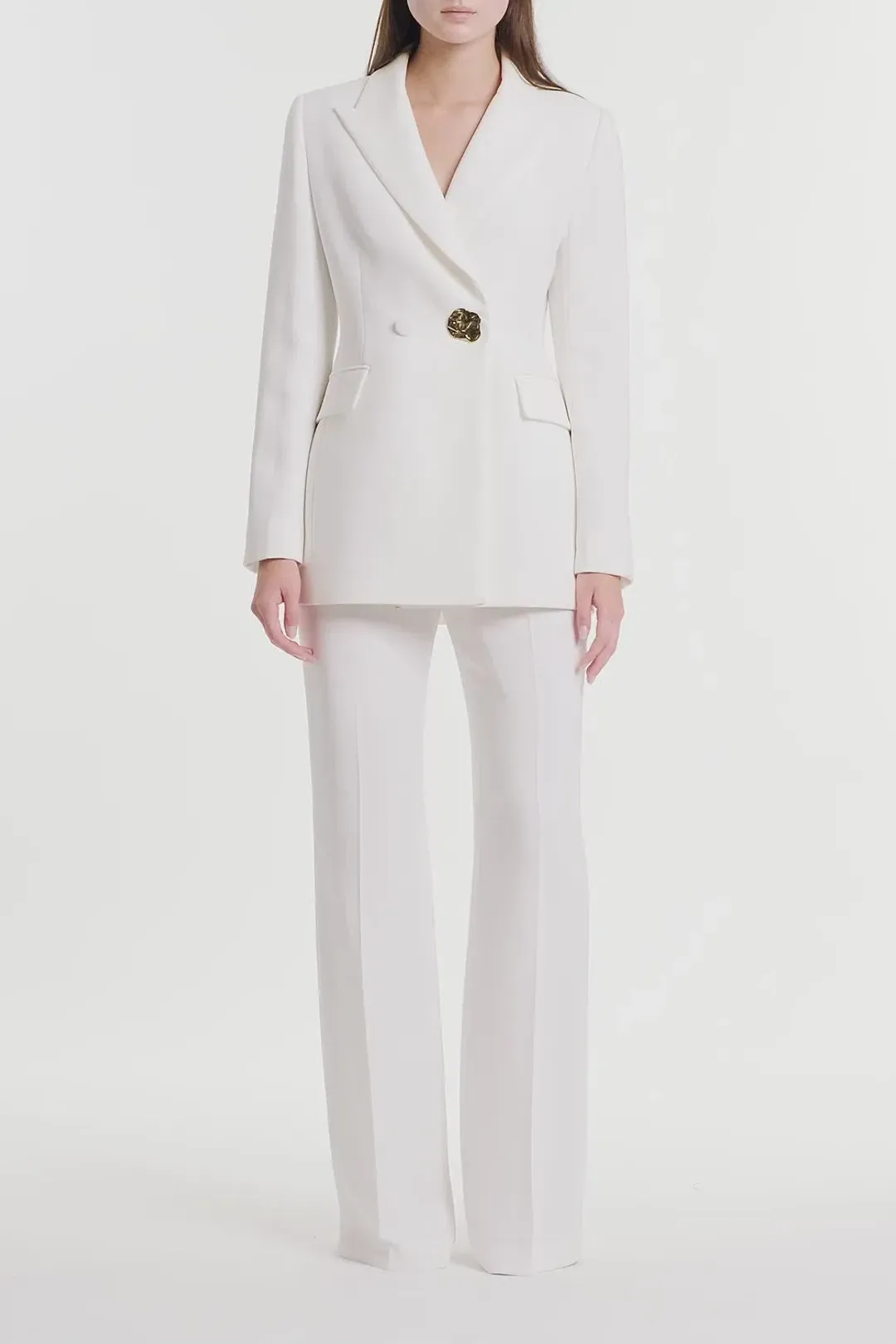 Carla Zampatti Crepe Florence Blazer and Pants Set White Size 10 for rent on The Volte - main image