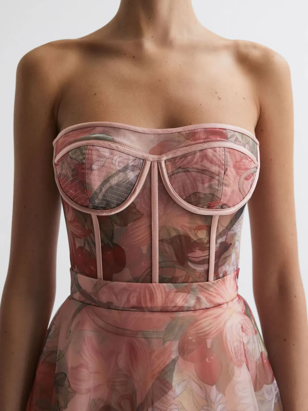 Leo Lin Rae Bustier Midi Dress in Azalea Print Size 14 for rent on The Volte - main image