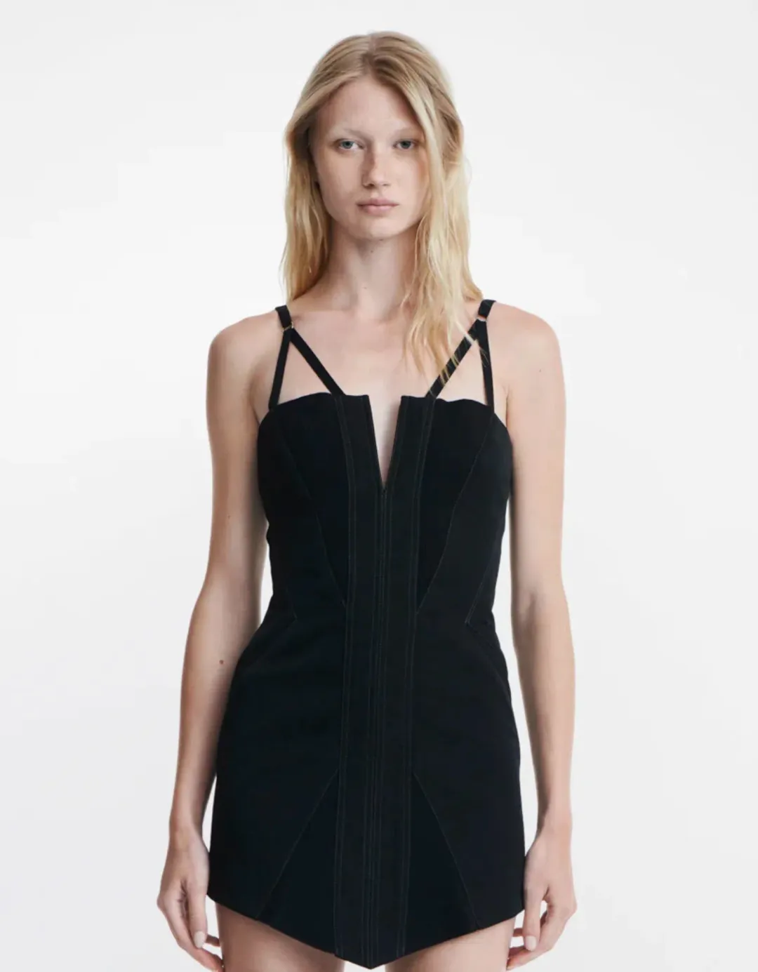 Dion Lee Fine Fork Mini Dress Black Size 6 for rent on The Volte - main image