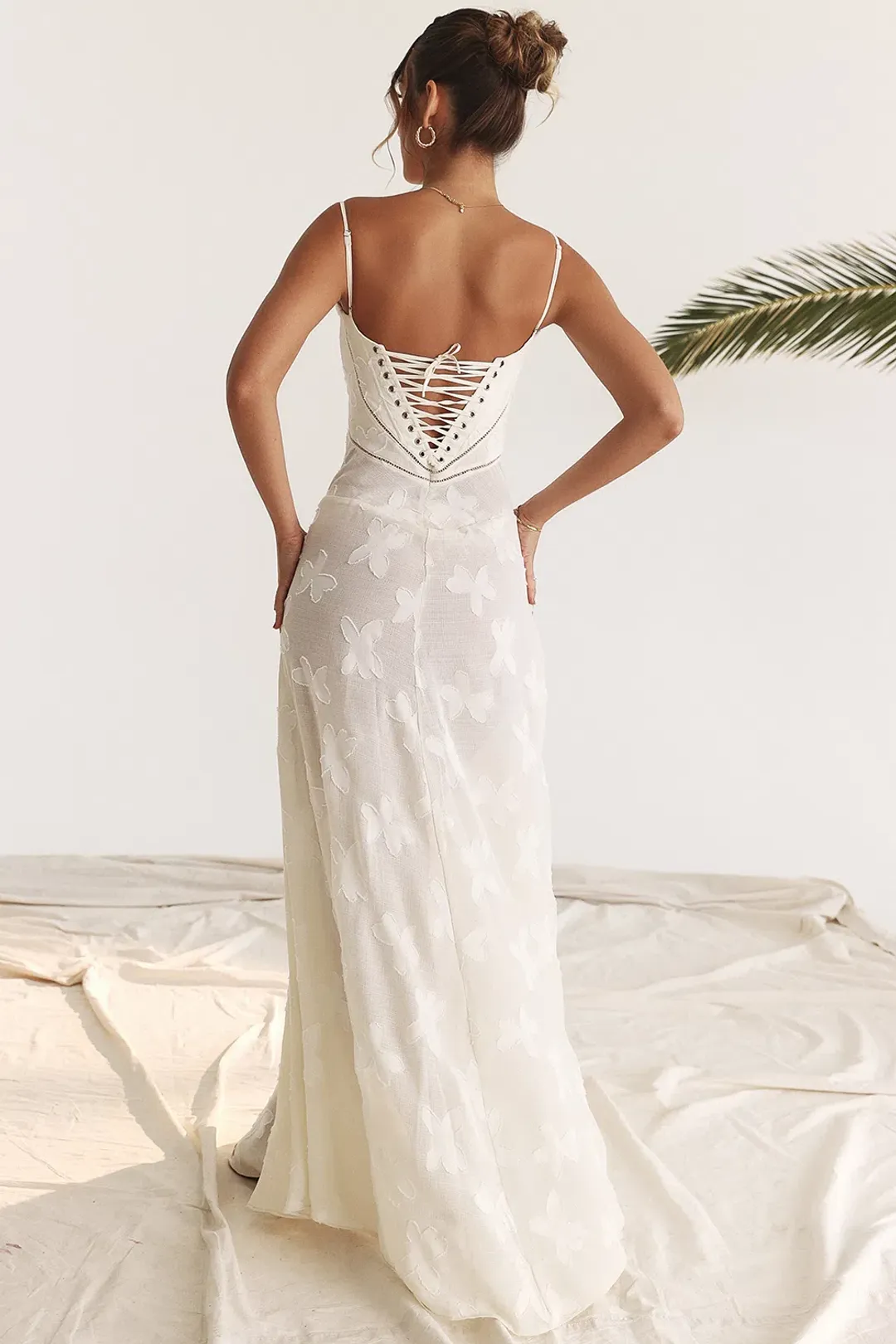 House Of CB Seren Lace Back Maxi Dress Vintage Cream Floral Size XS / AU 6 for rent on The Volte - main image