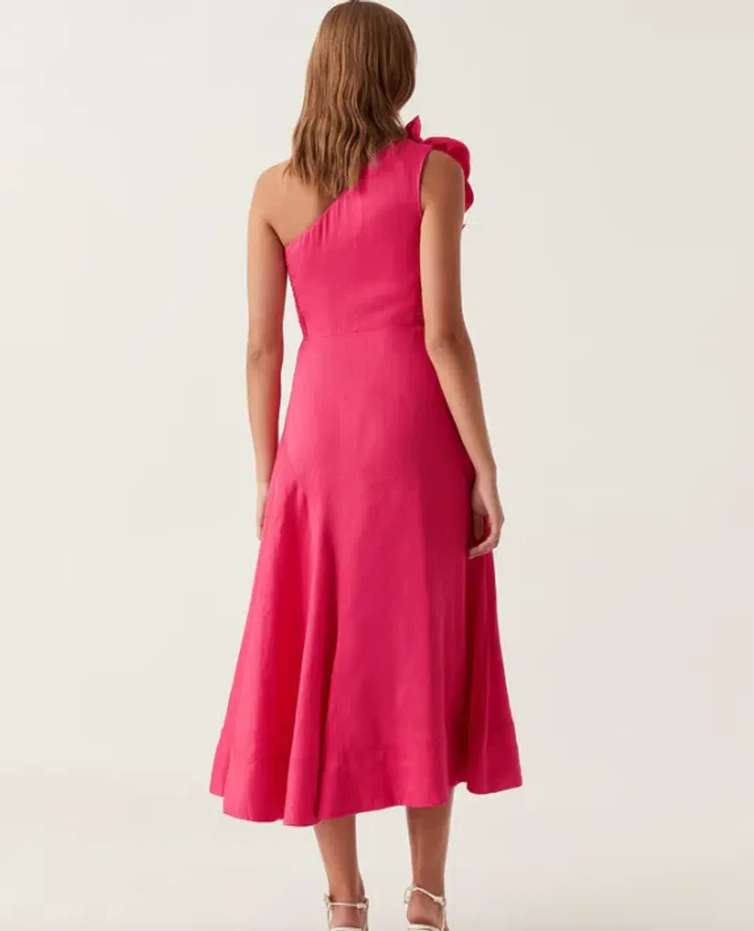 Aje Adelia Ruffle Midi Dress in Pink Size 8 for rent on The Volte - main image