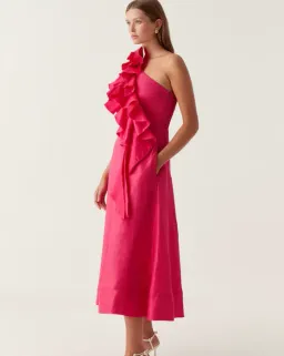 Aje Adelia Ruffle Midi Dress in Pink Size 8 for rent on The Volte - image 2