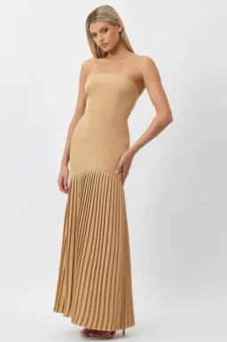 Bianca and Bridgett Mara Pleated Maxi Dress in Beige Gold Size 8 for rent on The Volte - image 2