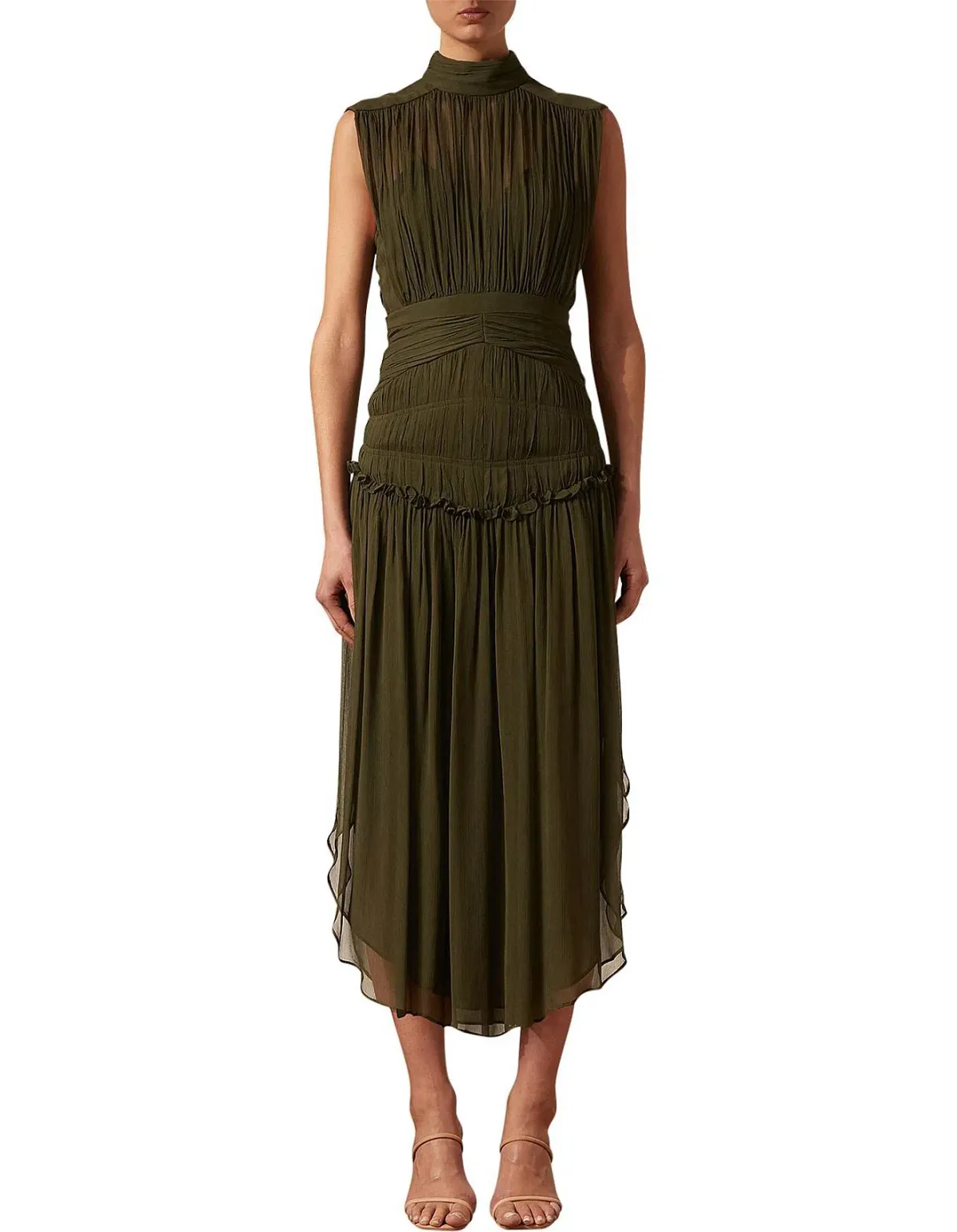 Shona Joy Safira Open Back Midi Dress Green Size 14 for rent on The Volte - main image