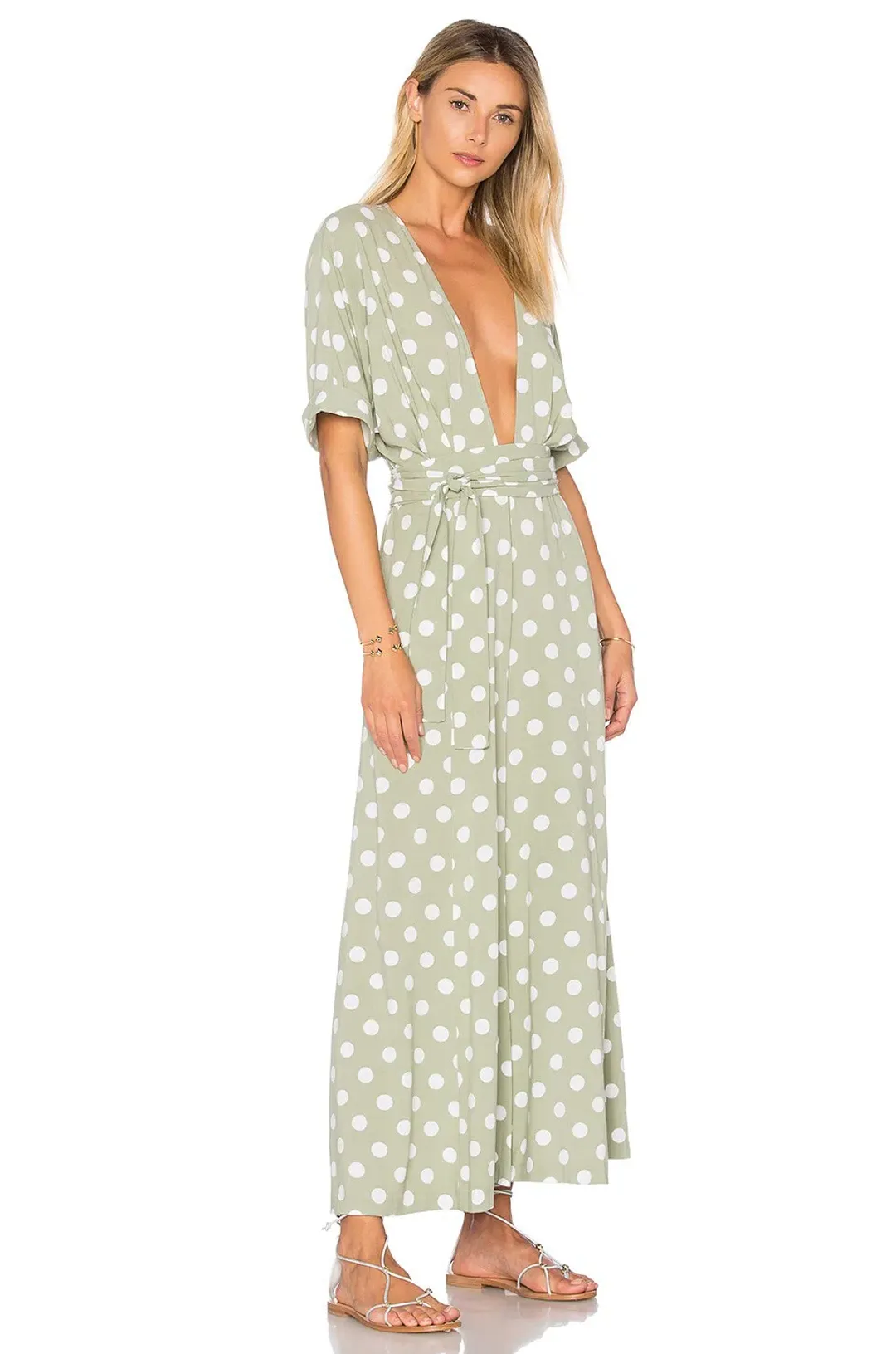 Mara Hoffman Deep V Neck Jumpsuit Green Print Size 8 for rent on The Volte - main image