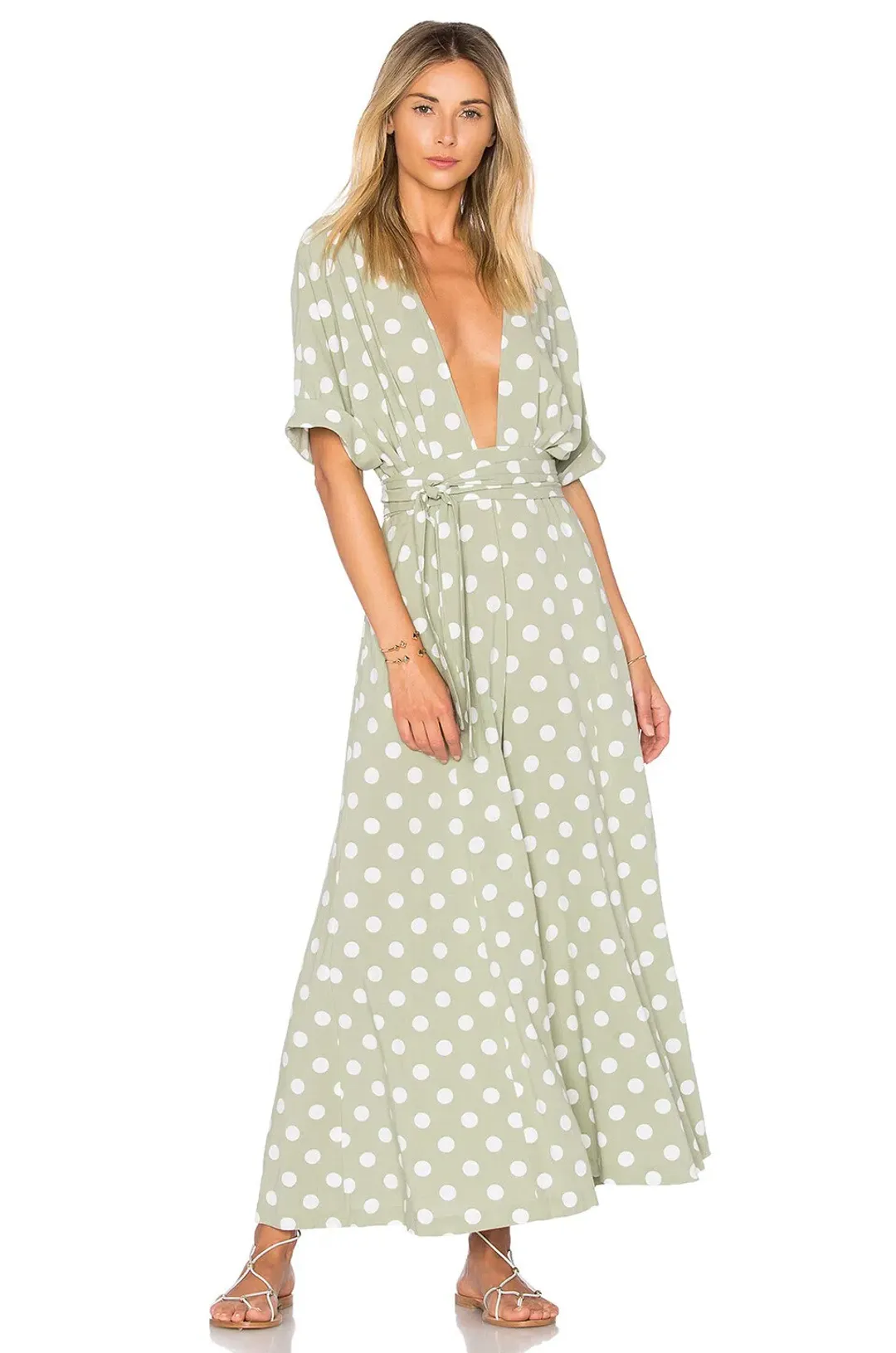 Mara Hoffman Deep V Neck Jumpsuit Green Print Size 8 for rent on The Volte - main image