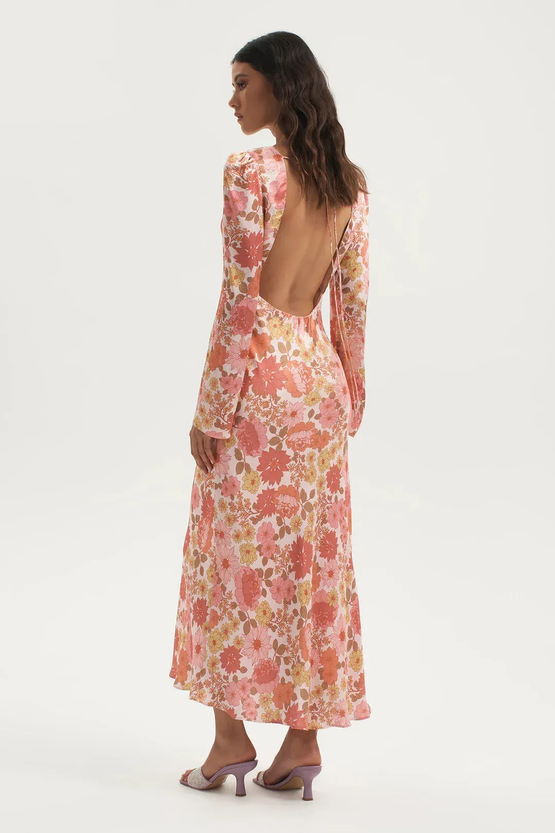Ownley Zaliah Bias Backless Midi Dress Pink Floral Size 8  for rent on The Volte - main image