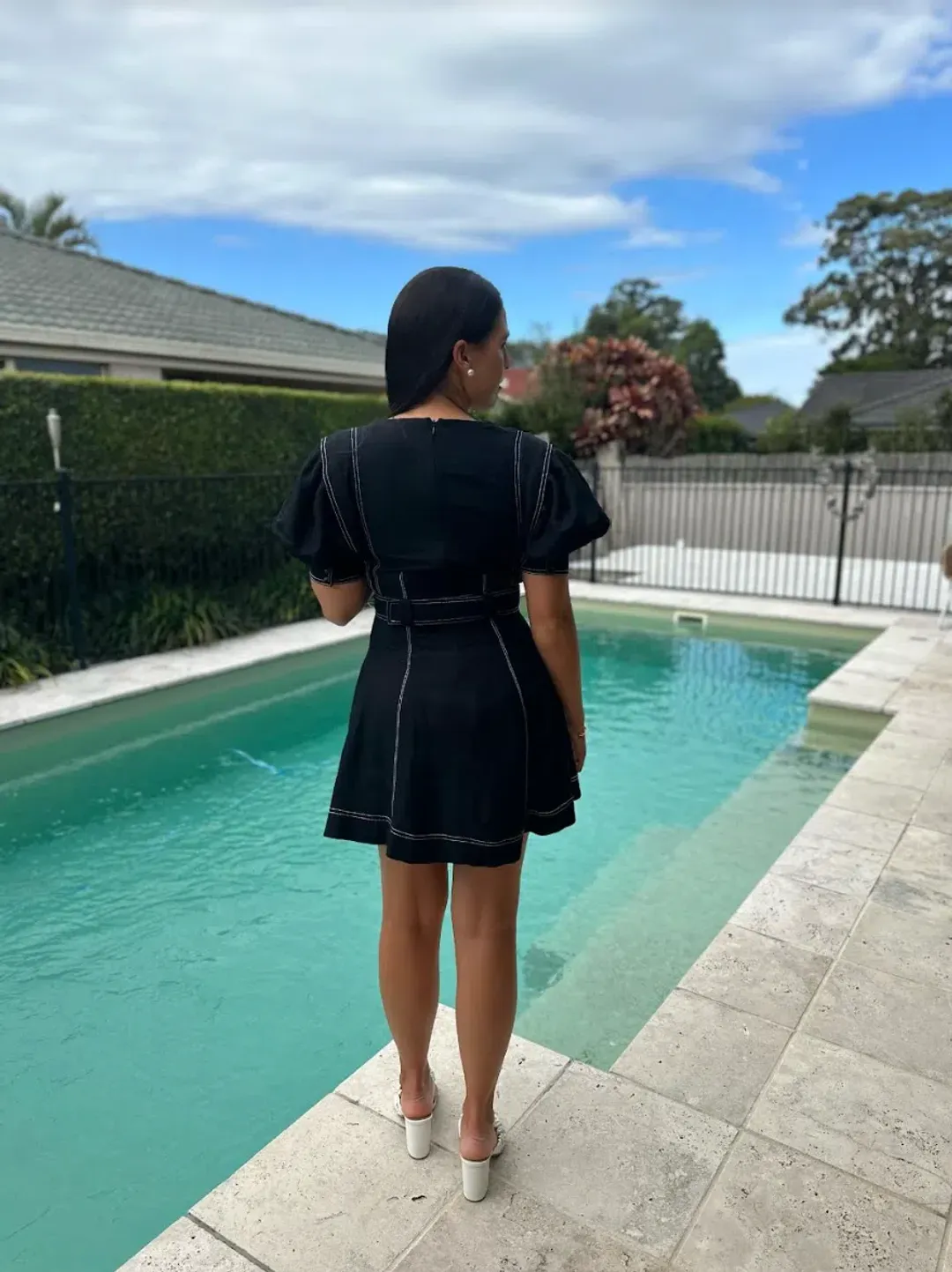 Aje Beacon Structured Mini Dress Black Size 8 for rent on The Volte - main image