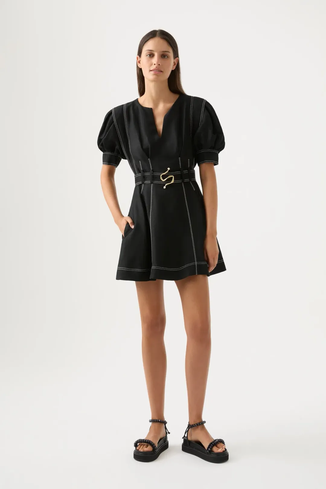 Aje Beacon Structured Mini Dress Black Size 8 for rent on The Volte - main image