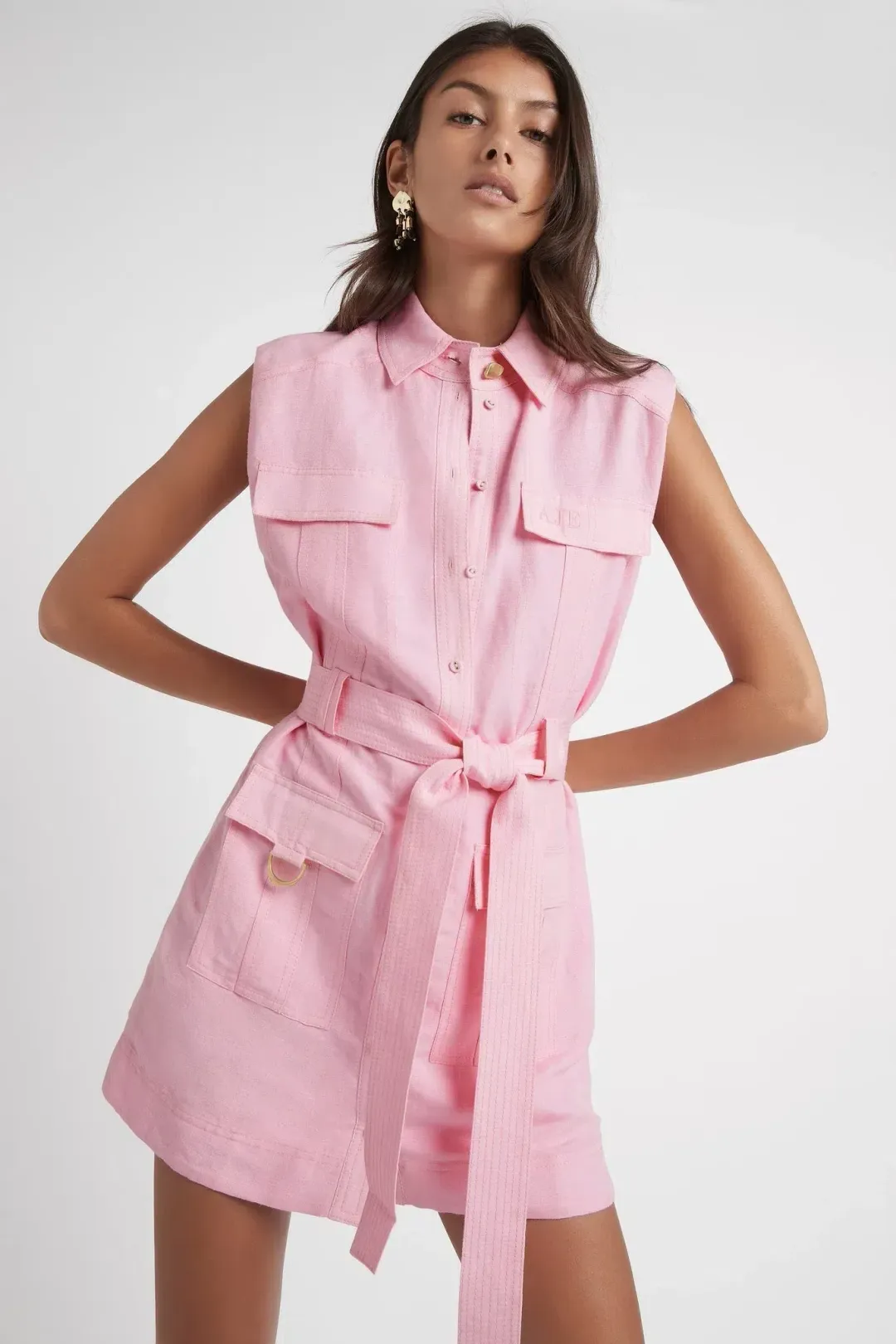 Aje Vista Linen Utility Dress in Pink Size 6 for rent on The Volte - main image