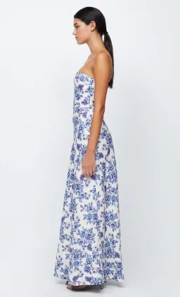 Bec & Bridge Audette Floral White Blue Strapless Linen Maxi Dress Floral Size XS/ AU 6  for rent on The Volte - image 3