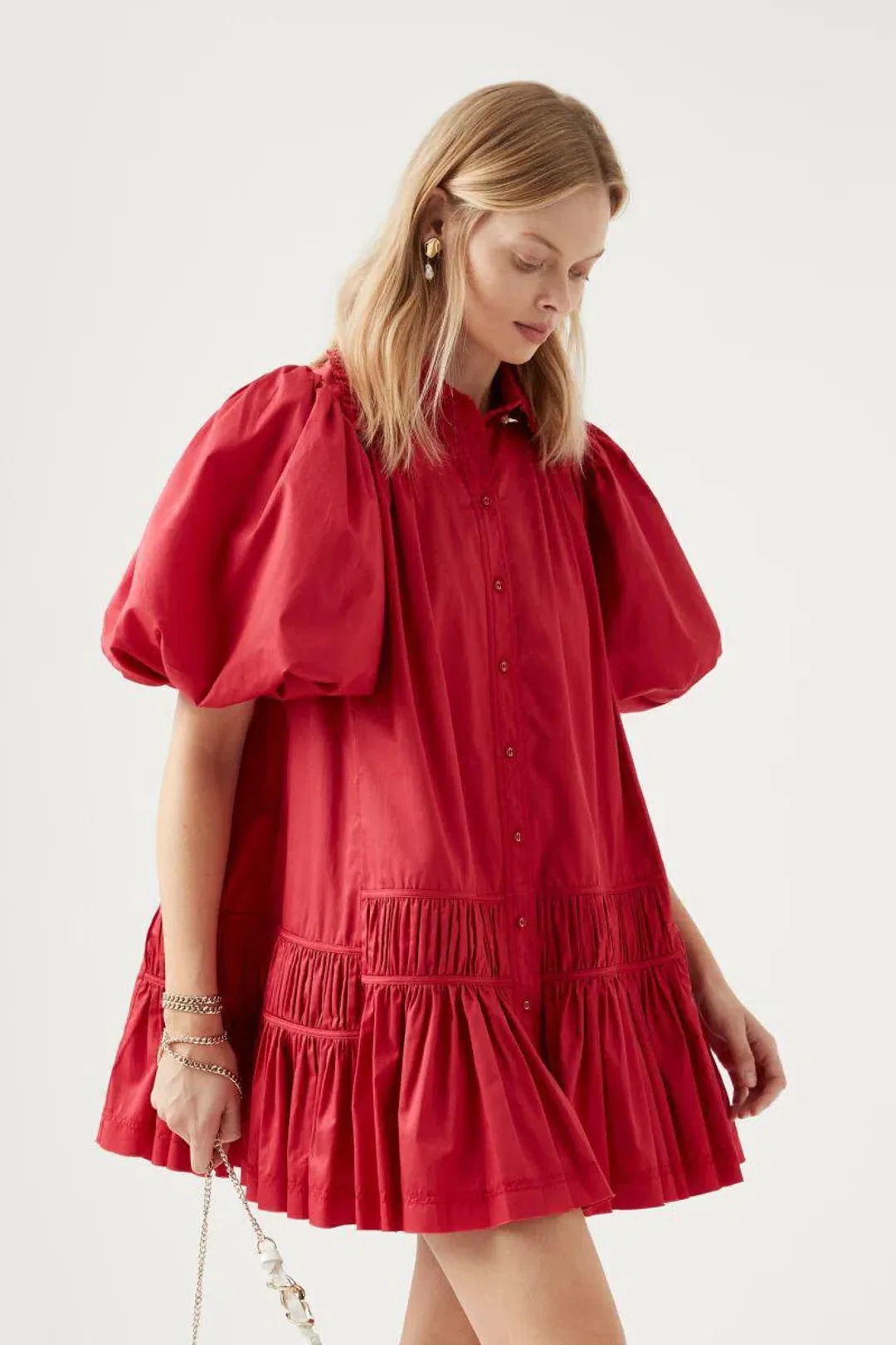 AJE Yvette Smock Mini Dress Red Size 6 for rent on The Volte - main image