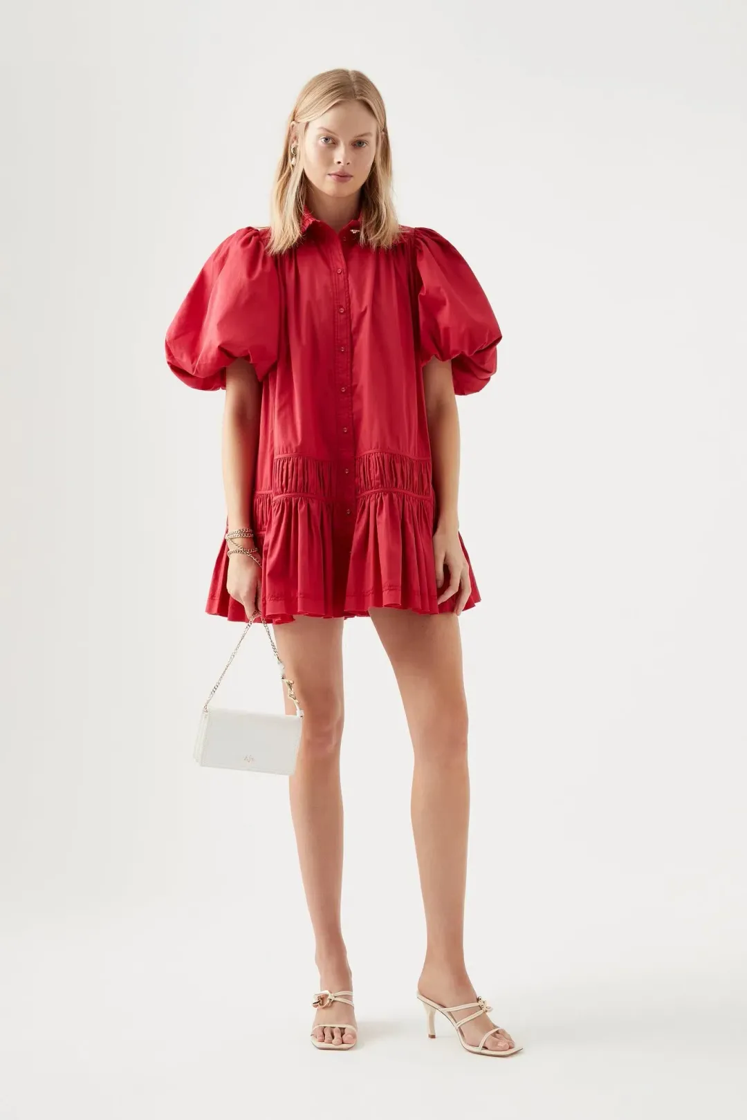 AJE Yvette Smock Mini Dress Red Size 6 for rent on The Volte - main image
