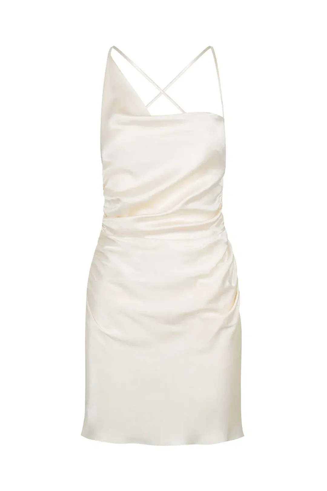 Shona Joy La Lune Asymmetrical Bias Cowl Mini Dress Cream Size AU 8 for rent on The Volte - main image