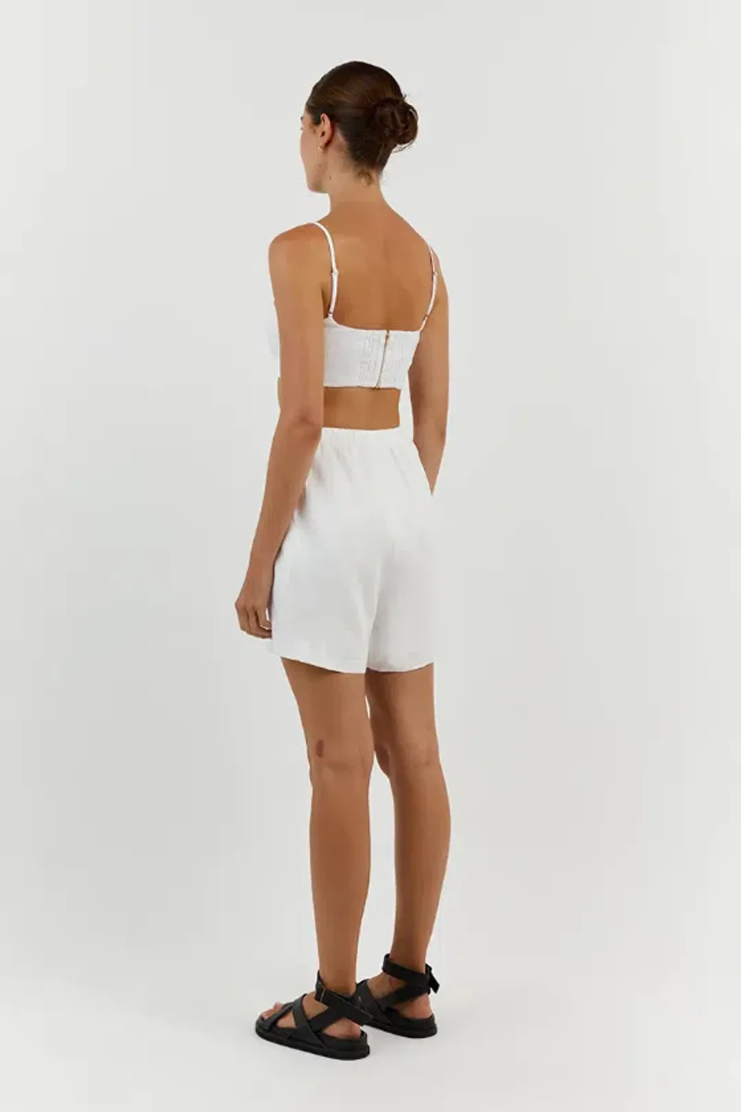 DISSH Aisle Linen Tier Long Skirt and Vienna Linen Curved Crop Top Set White Size 6 AU for rent on The Volte - main image