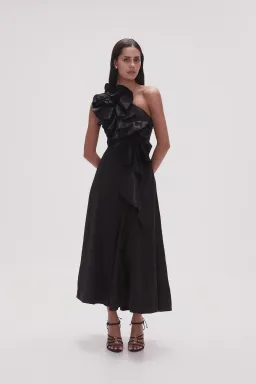 Aje Adelia Ruffle Midi Dress Black Size 12 for rent on The Volte - image 1