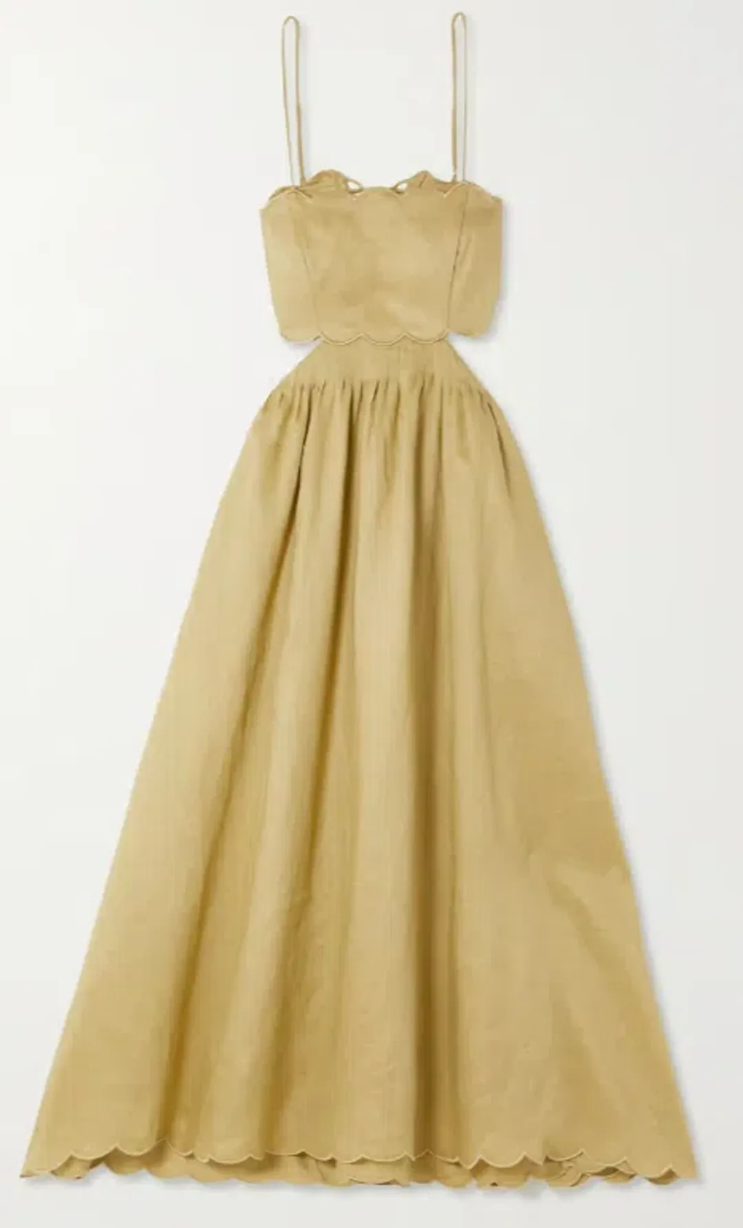 Zimmermann Jude Lace Up Cutout Scalloped Linen Voile Midi Dress Beige Size 0 / AU 8 for rent on The Volte - main image