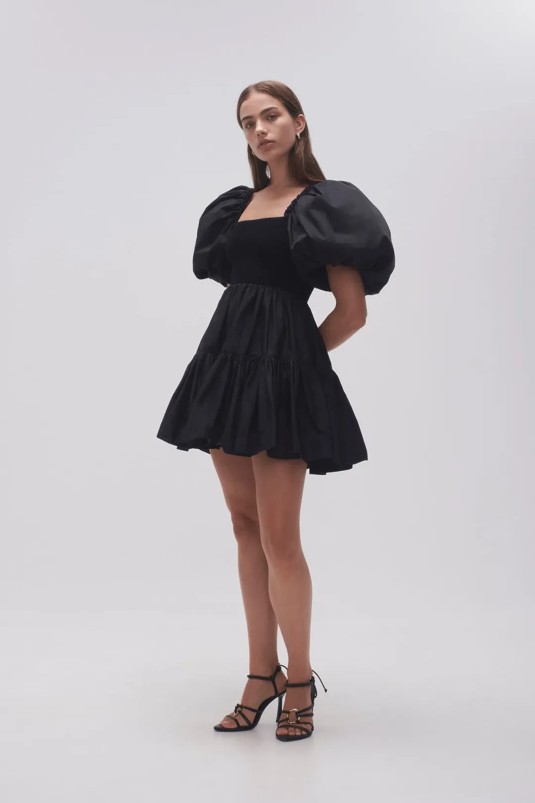 Aje Casa Puff Sleeve Mini Dress Black Size 4 for rent on The Volte - main image