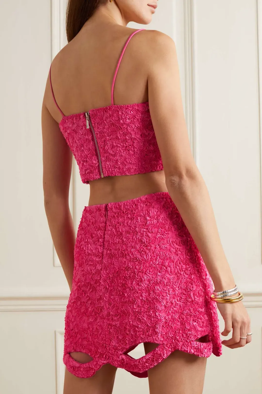 Aje Catara Skirt And Evelyn Crop Rouge Set Sequin Pink Size 16 for rent on The Volte - main image