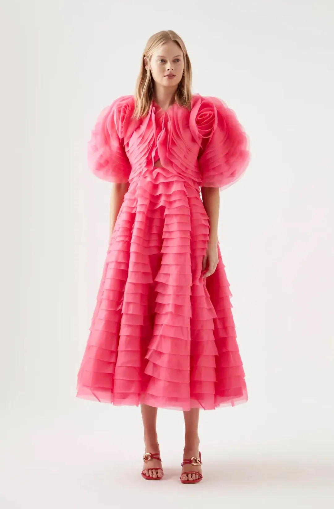 AJE Amour Ruffle Midi Dress in Berry Size 16 for rent on The Volte - main image