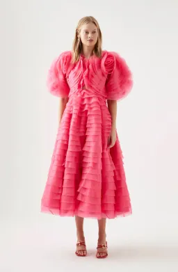 AJE Amour Ruffle Midi Dress in Berry Size 16 for rent on The Volte - image 1