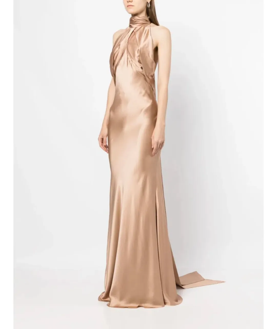 Rachel Gilbert Audrey Halterneck Dress Champagne Size 14 for rent on The Volte - main image