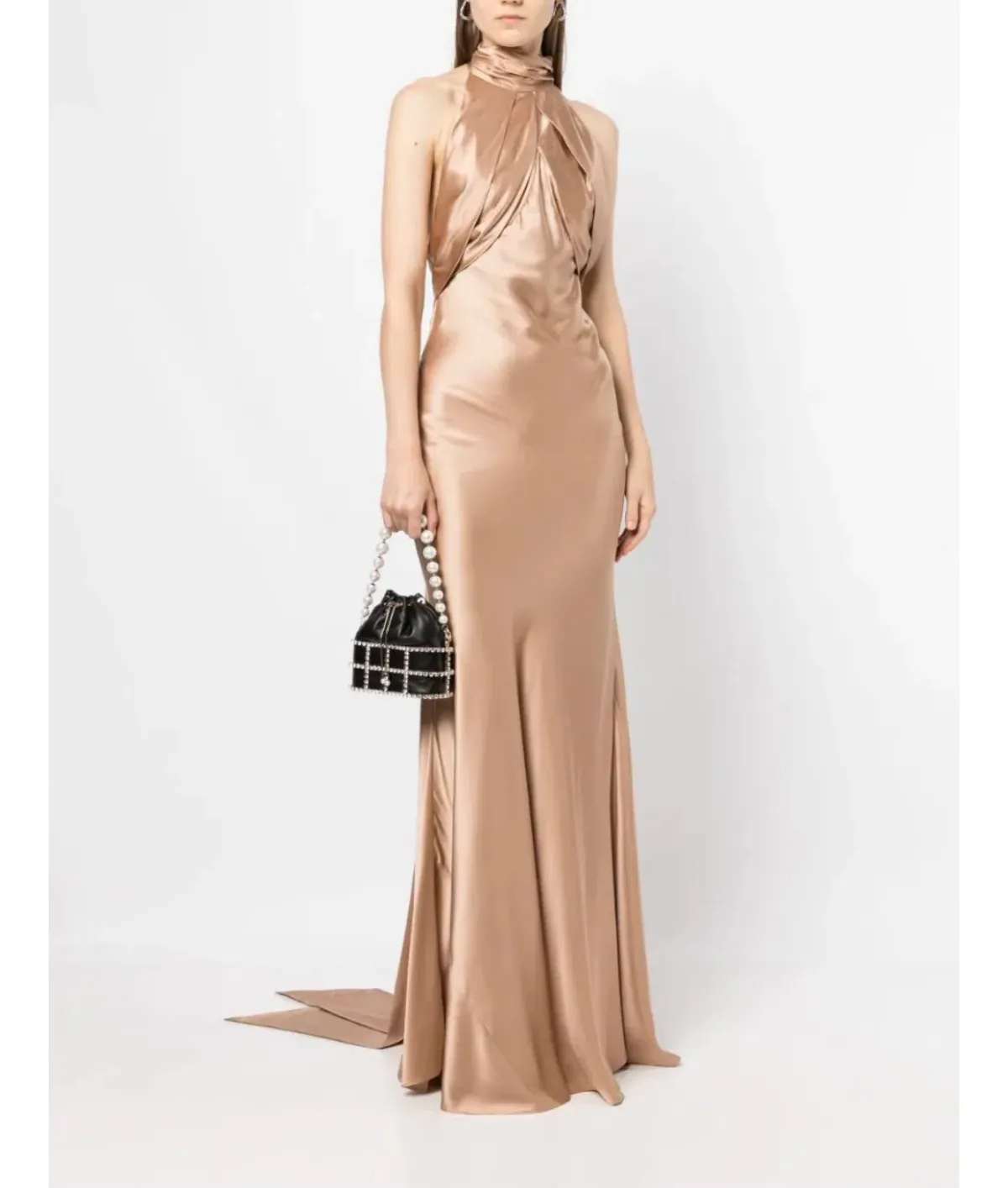 Rachel Gilbert Audrey Halterneck Dress Champagne Size 14 for rent on The Volte - main image