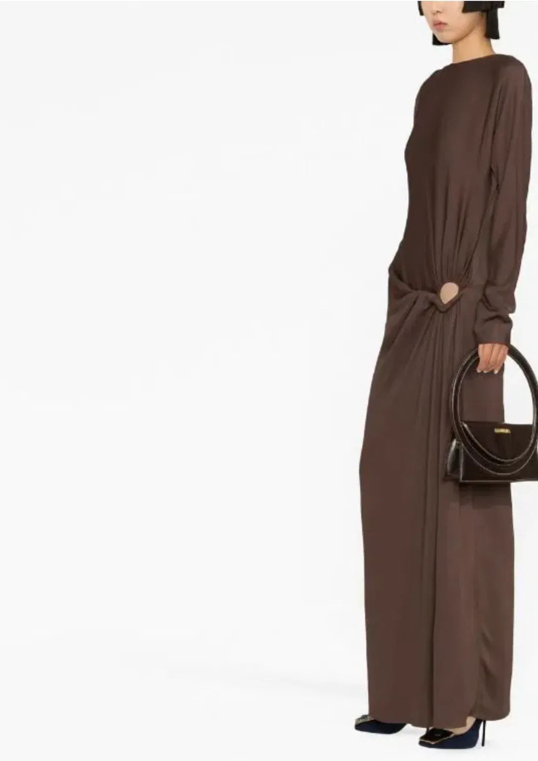 Christopher Esber Ruched Twisted Column Dress in Chocolate Size 6 for rent on The Volte - main image