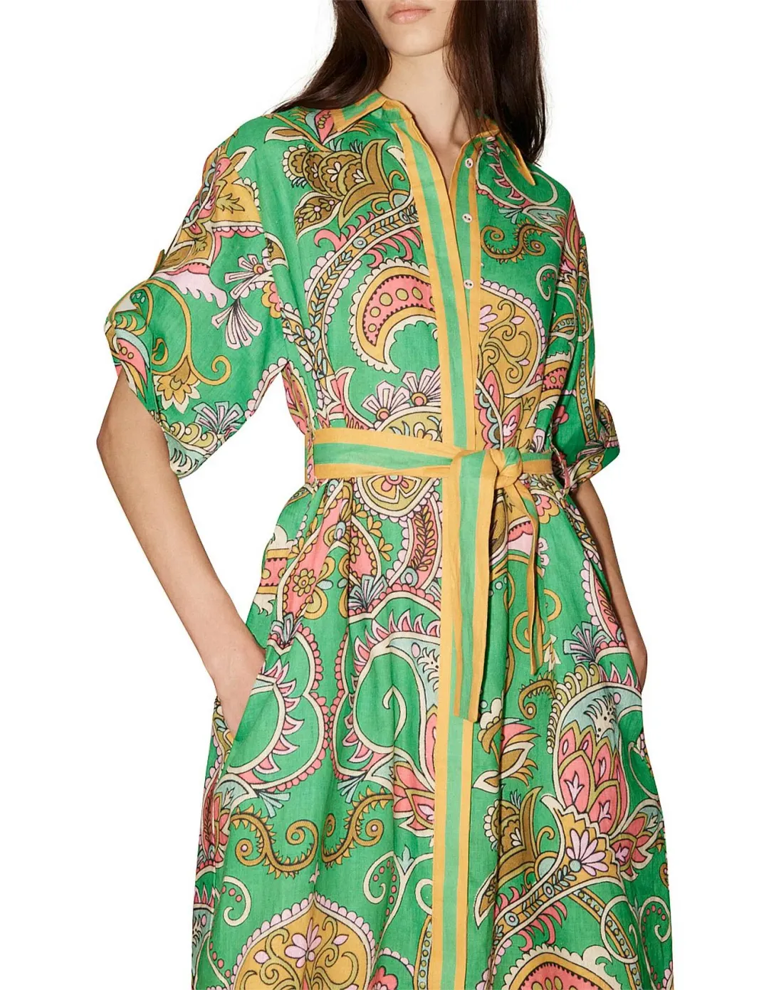 Alemais Marion Shirtdress Green Print Size 14 for rent on The Volte - main image