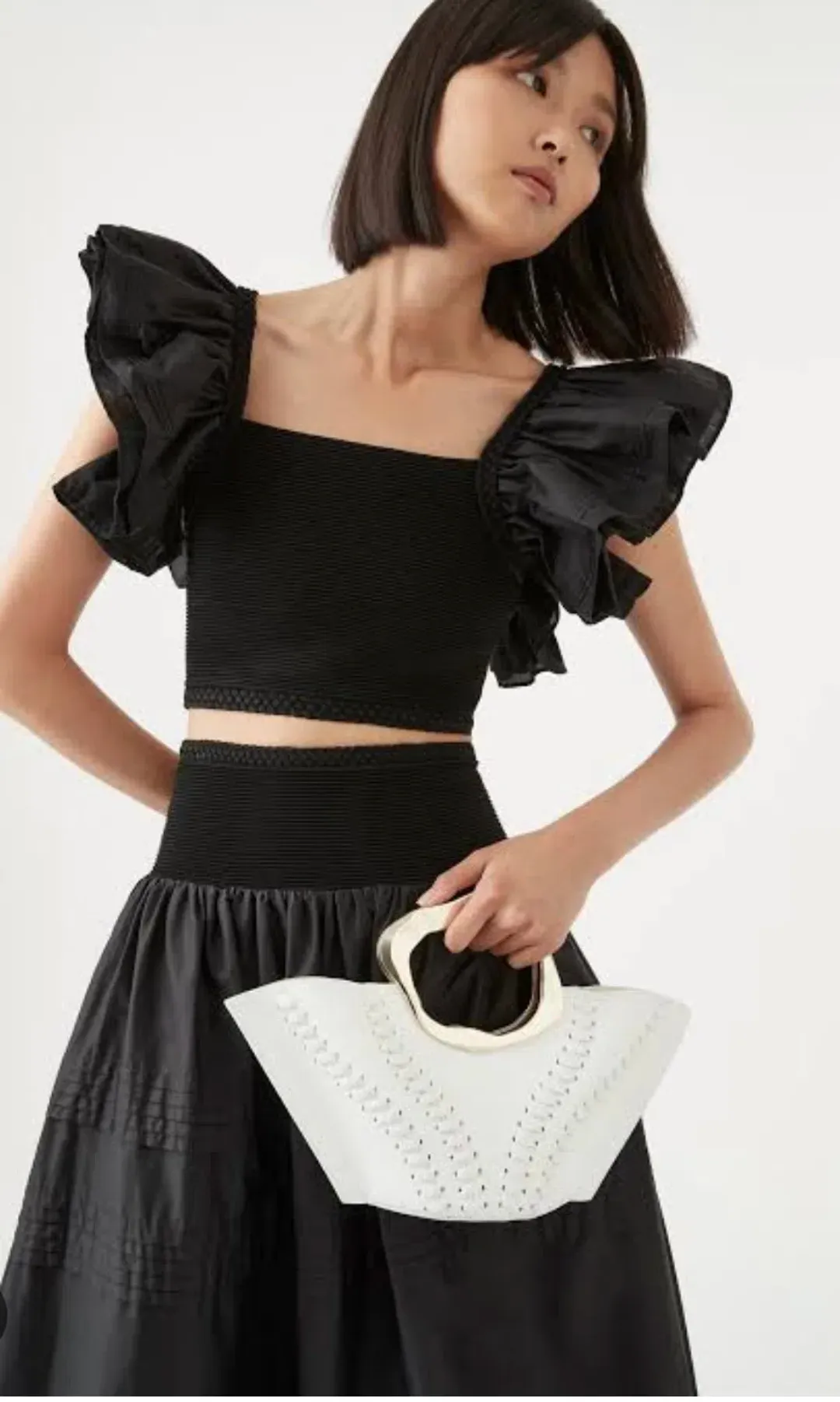 Aje Corinne Knit Bodice Crop Top and Rosalie Knit Waist Midi Skirt Set in Black Size XL / AU 16 for rent on The Volte - main image