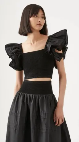 Aje Corinne Knit Bodice Crop Top and Rosalie Knit Waist Midi Skirt Set in Black Size XL / AU 16 for rent on The Volte - image 4