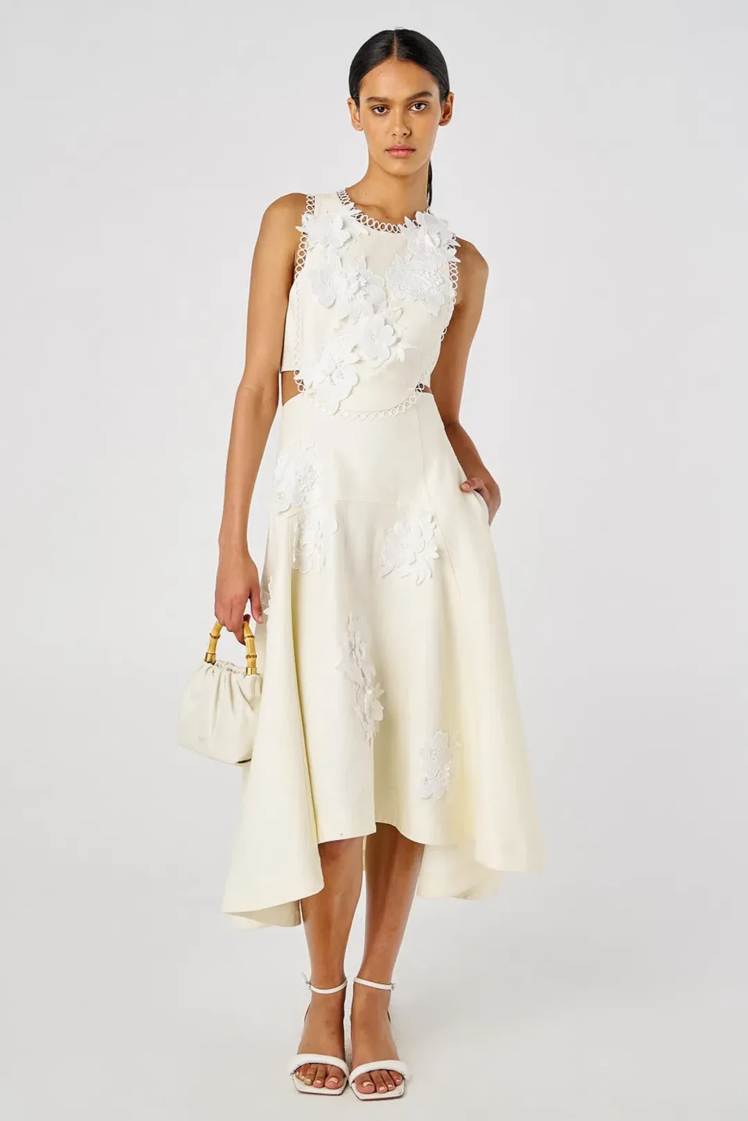 Oroton Lace Flower Midi Dress Soft Cream Size 6 for rent on The Volte - main image