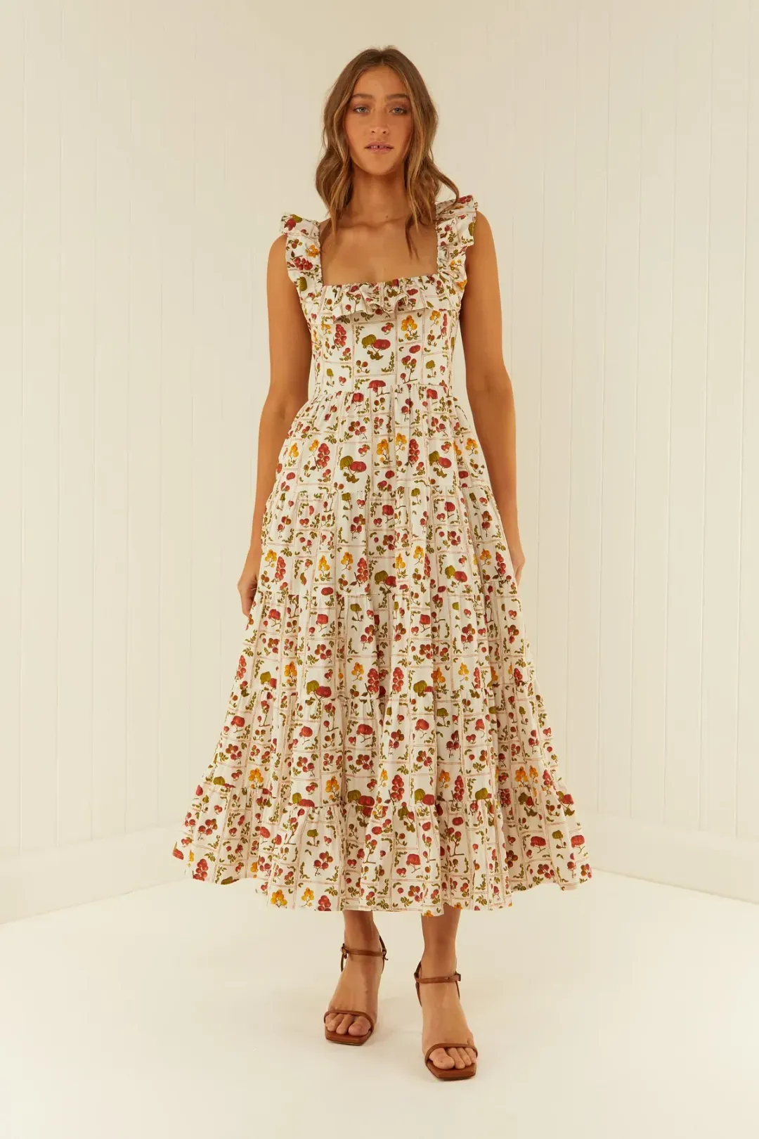 Palm Noosa Leon Dress in Tomato Tiles Print Size 6 for rent on The Volte - main image